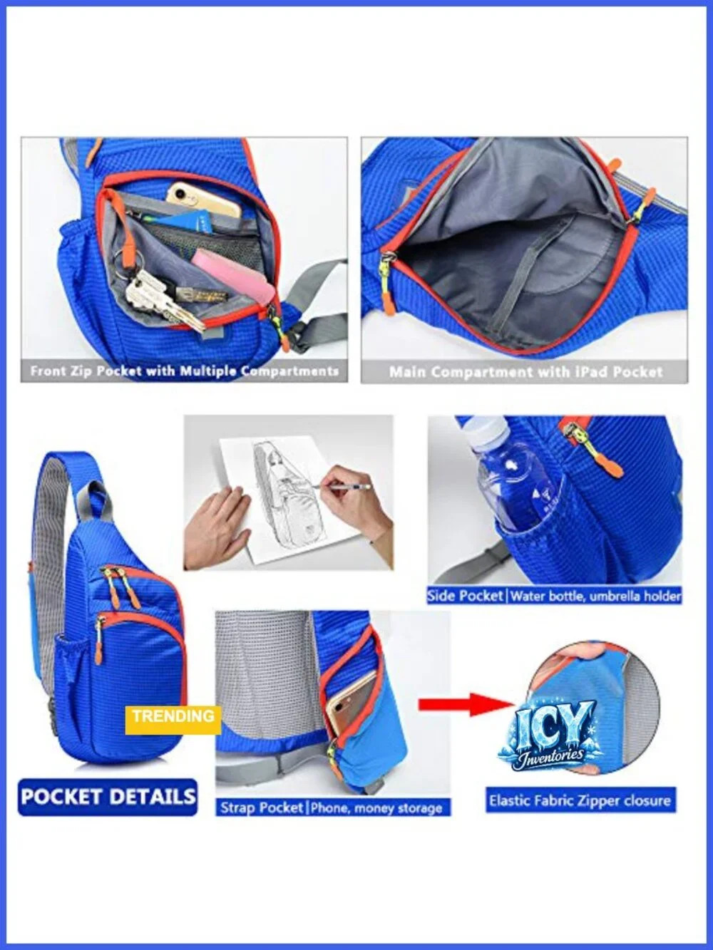 Unisex Water Resistant Nylon Sling Backpack Crossbody Chest Daypack